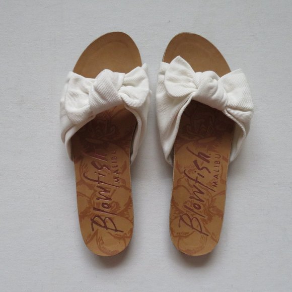 Blowfish Shoes - Blowfish Malibu Ginah White Bow Open Toe Slide Sandals Size 8.5